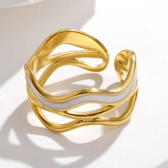 Jewelry - Stainless‎ Steel Rings for Women Hollow Out Geometric Gold Color Open Ring